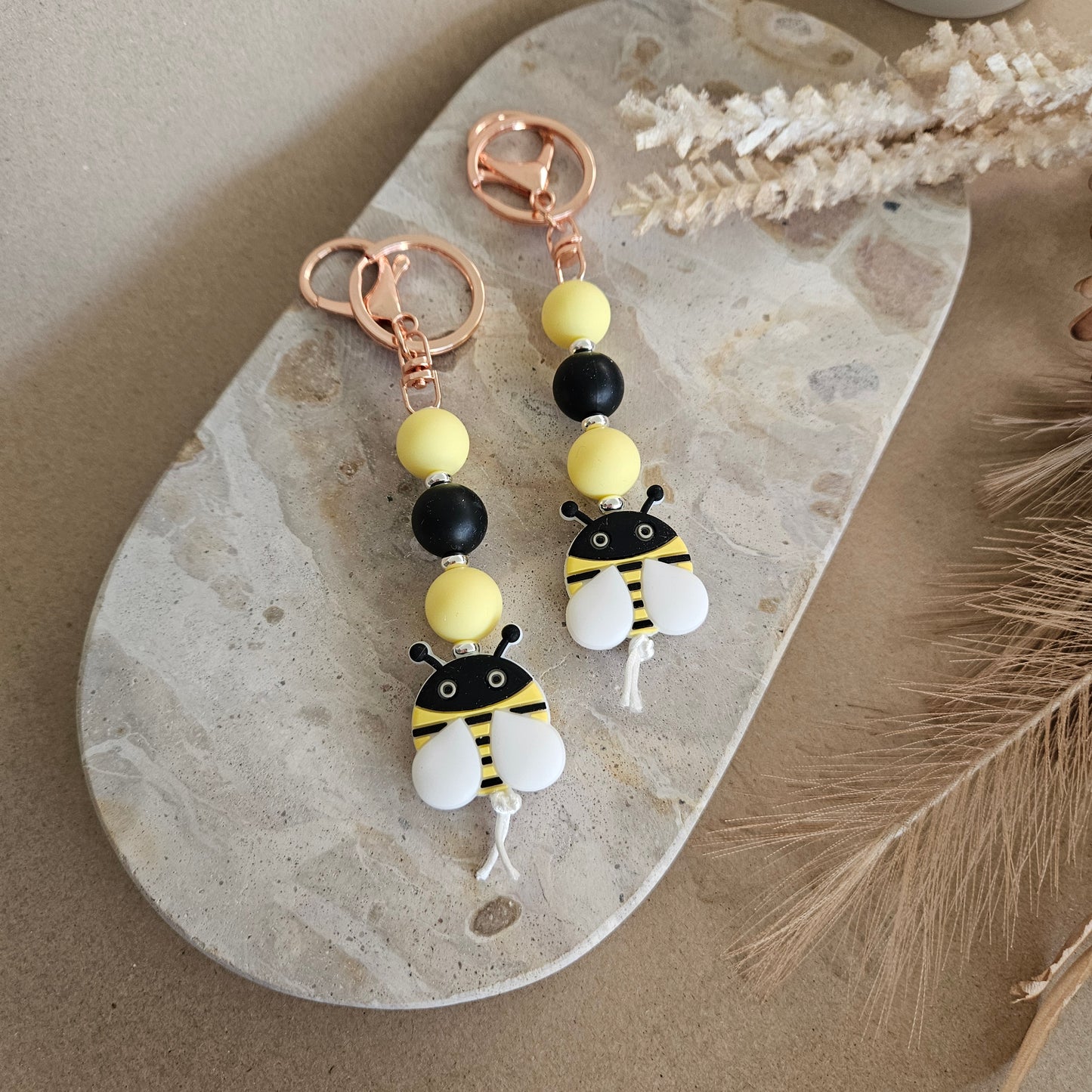 Bee Positive Beaded Keychain